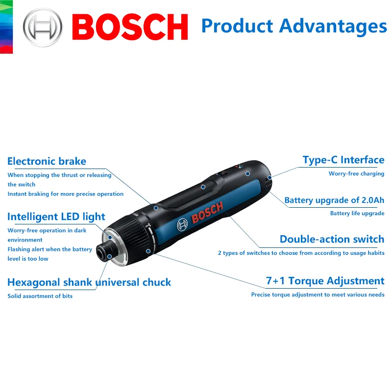 BOSCH GO 3 무선 스크루 드라이버, 리튬 이온 배터리 충전식 무선 드릴, 박스 포함, 전문 도구 세트, 3.6V