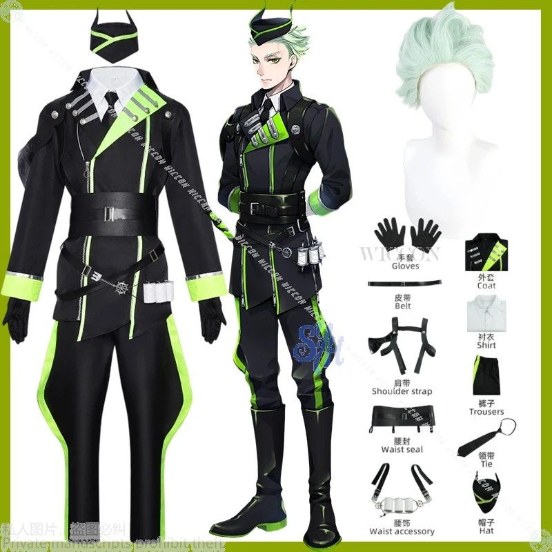 

Sebek Cosplay Game Diasomnia Anime Costume Punk Black Green Coat Pants Jirai Kei Styles Halloween Christmas Party Roleplay Cos