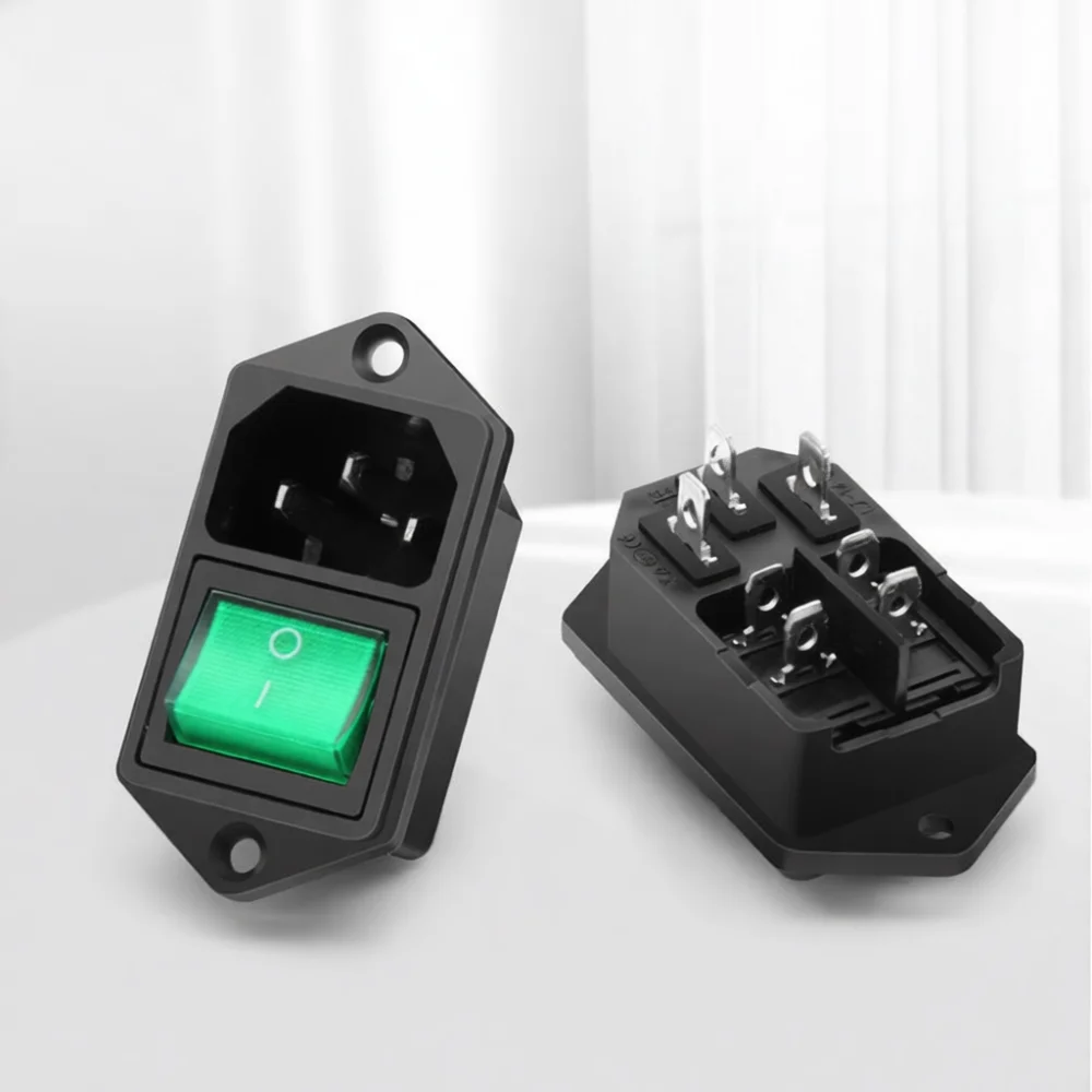 AC Power Inlet Connector C14 Socket With LED Indicator Three Pin Electrical Plug Panel Mount For Electronic Device