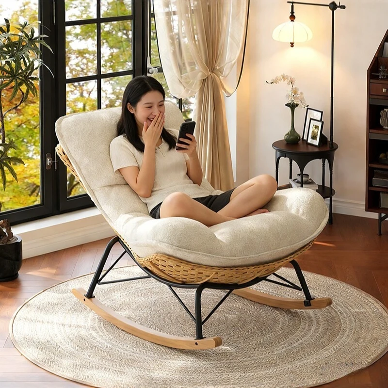 Rocking Chair Reclining Chair Adult Home Balcony Living Room Single Leisure Lazy Sofa Chair Rattan Rocking Chair