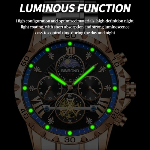 Imagen 2 del producto Reloj mecánico automático de lujo para hombre, Tourbillon hueco, resistente al agua, luminoso, con fecha y semana, de acero inoxidable, novedad de 2024