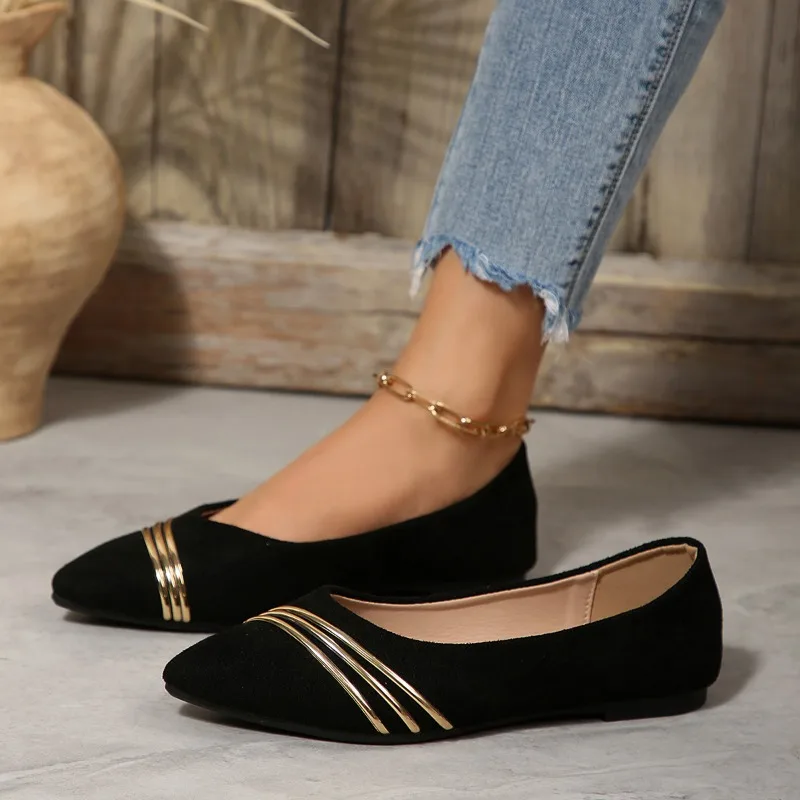 Pointed Toe Single Shoes Women Spring 2025 New Flat Shoes Soft Sole Black