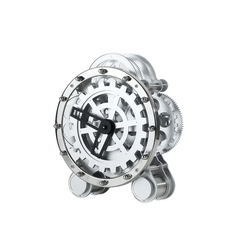 Modern Silver Mechanical Clock Luxury Desktop Ornament For Living Room Study Bookshelf Display Simple Design Home Decor Piece