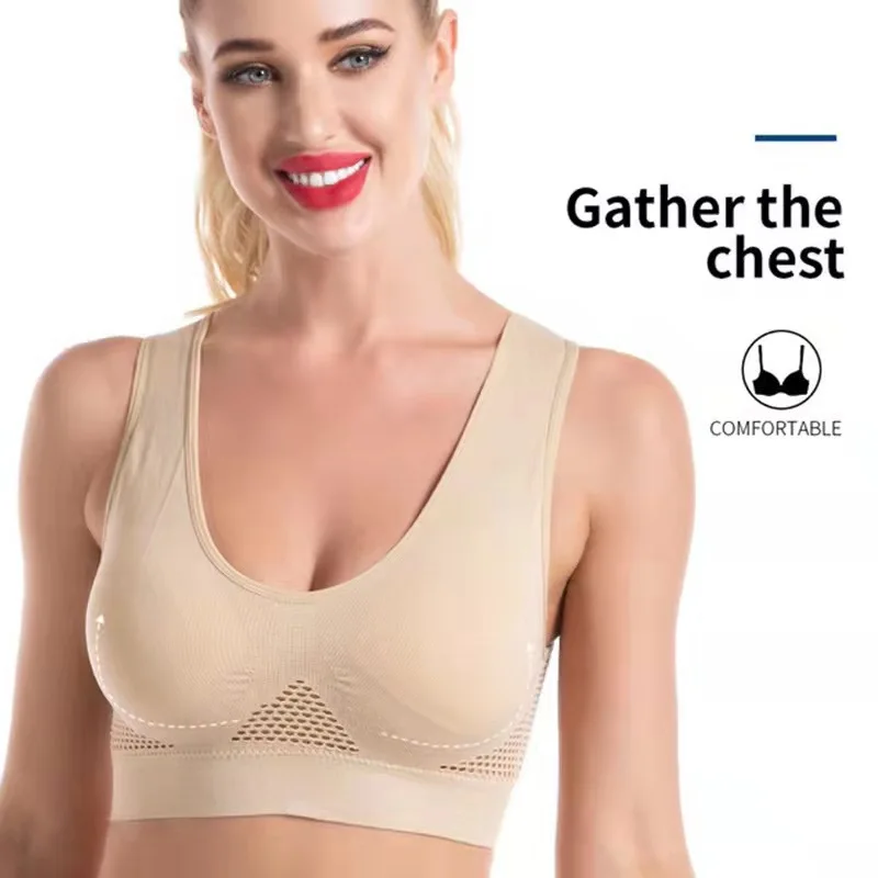 New Shockproof Sports Bra Breathable Openwork Mesh Large Size Yoga Lingerie Women's Non-marking Thin Bra