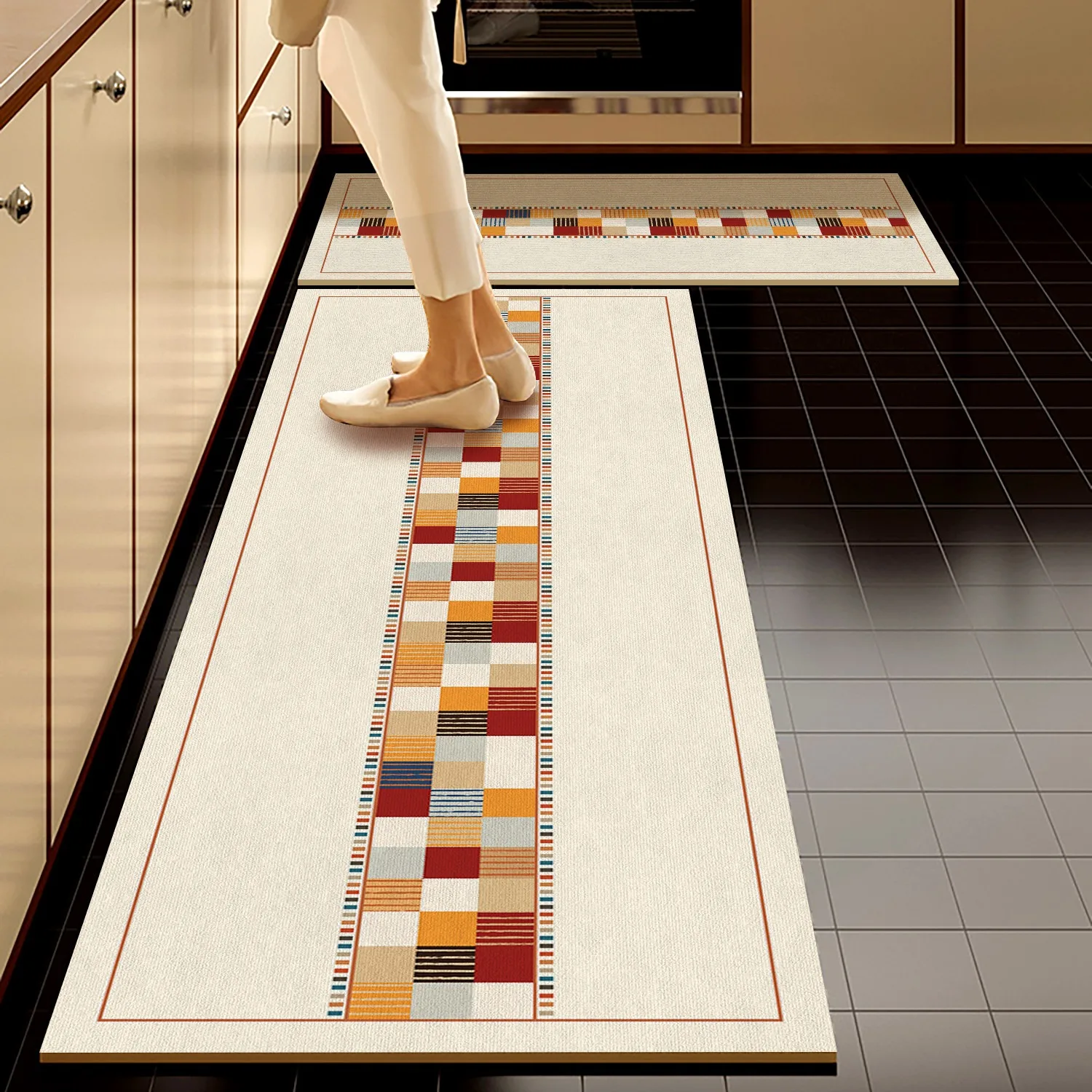 Checkerboard Plaid Striped Carpet Kitchen Floor Mat Long Strip Runner Rugs PVC Non-slip Mats Home Decoration Alfombras De Cocina