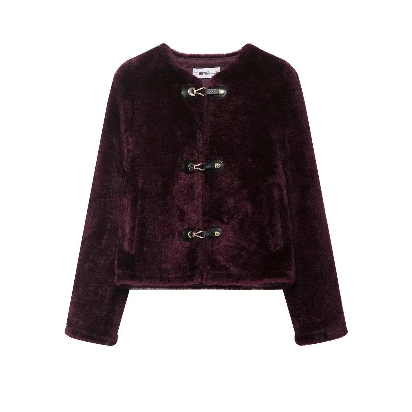 女性両面フェイクファーショートジャケット女性ルーズカジュアルシングルブレスト暖かいコート秋冬フルスリーブジャケット