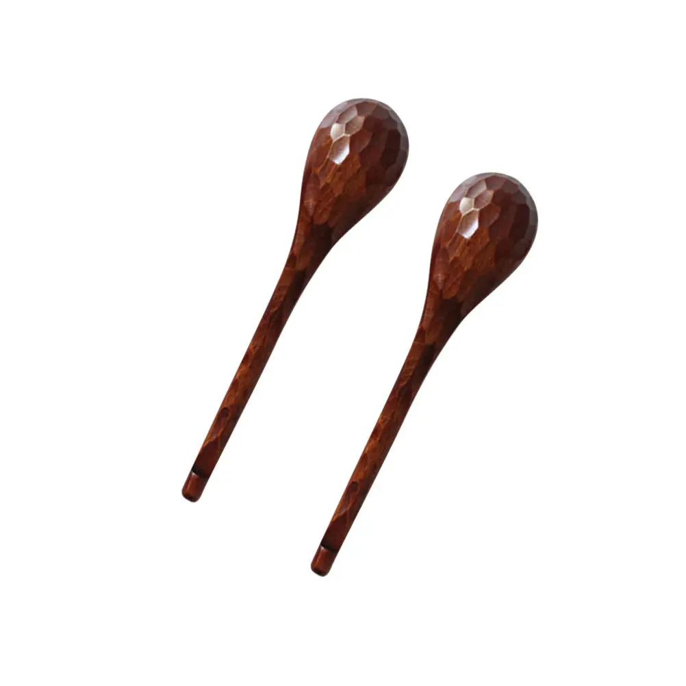 2Pcs Antislip Big Soup Spoons Hand Carved Wooden Tortoise Shell Pattern Kitchen Spoon Ecofriendly Natural Wood Soup Utensils