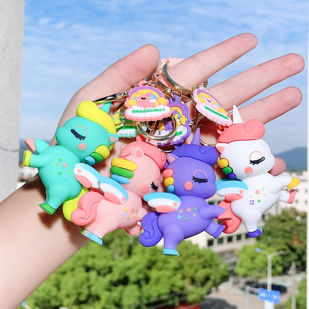 Cartoon Cute Unicorn Key Chain Rainbow Horse Key Ring Pony 123st Happy Unicornion Girl Birthday Party Decor Kids Favor Gifts