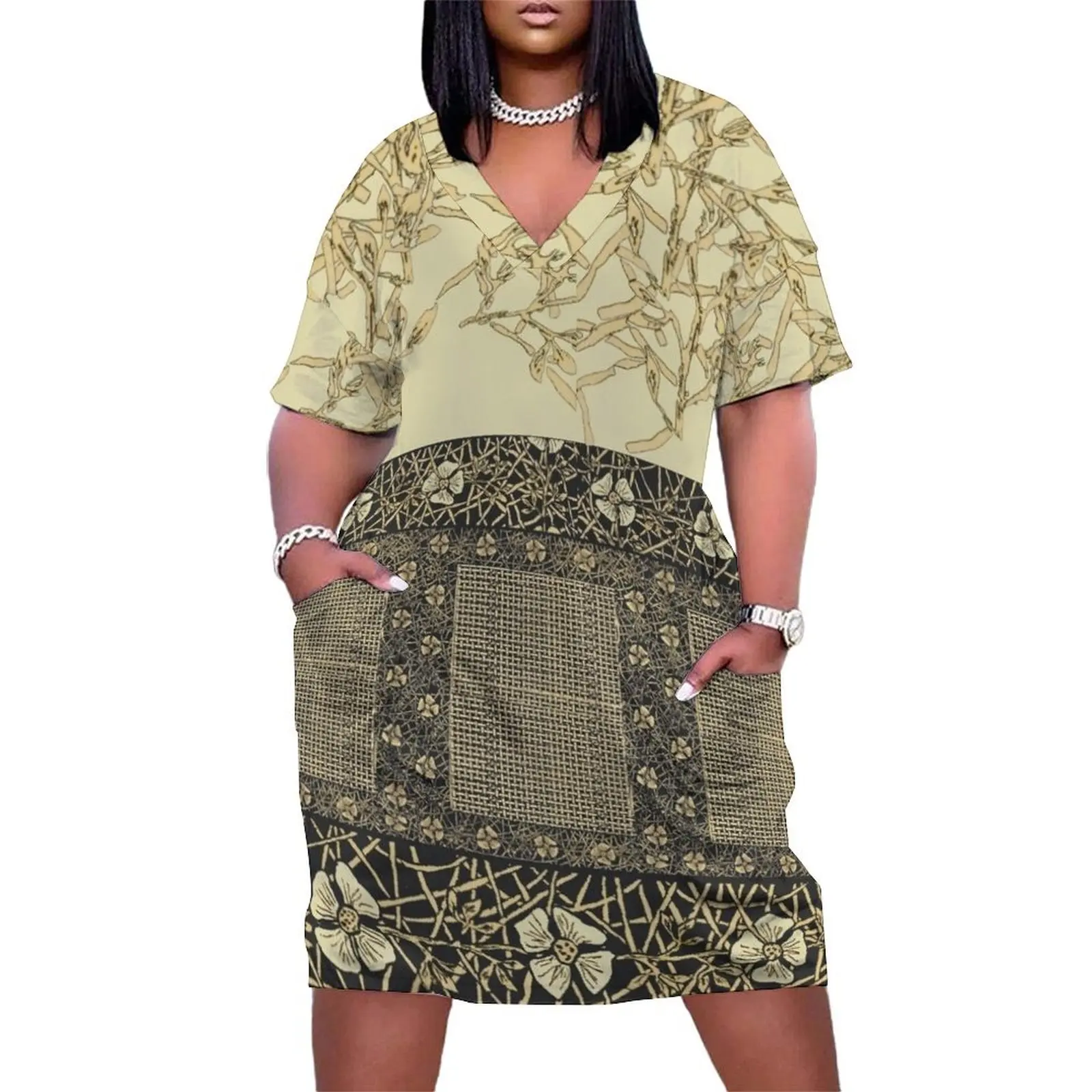 

black and ivory vines and burlap Loose Pocket Dress Women's summer dress women's summer clothing 2025