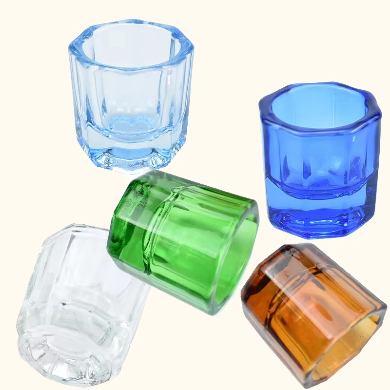 

High Heat-Resistant Glass Dental Mixing Bowls Octagonal Powder Container for Dentist Lab Household & Nail Art Manicure Tools