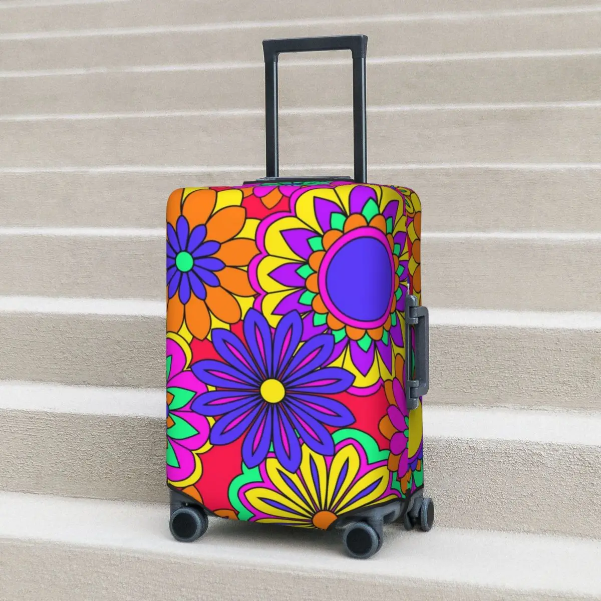 Groovy Flower Power Suitcase Cover Retro Hippy Pattern Holiday Business Practical Luggage Accesories Protector