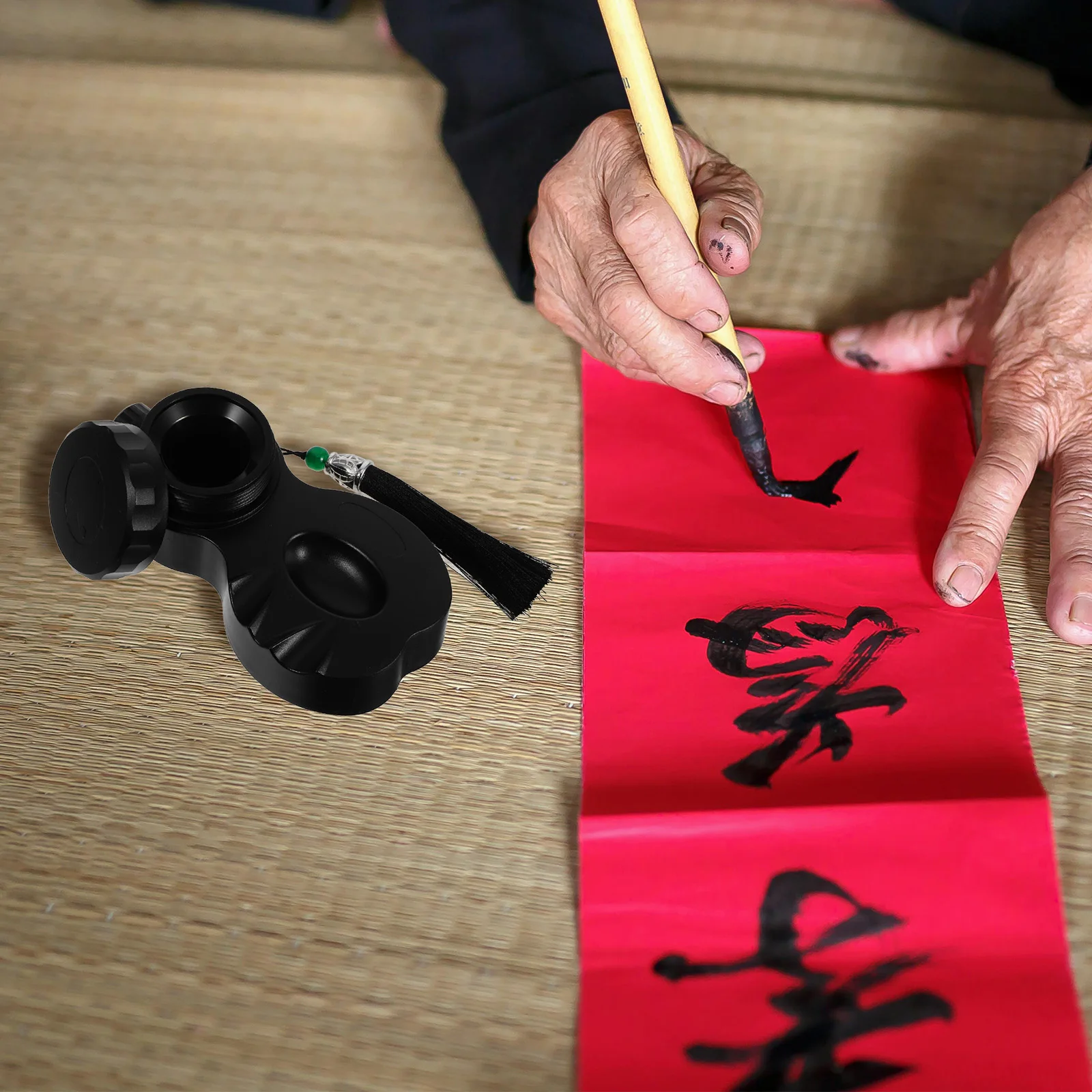 

Portable Inkstone Chinese Calligraphy Tools Water Dropper Container Practice Supplies Black Tray Student