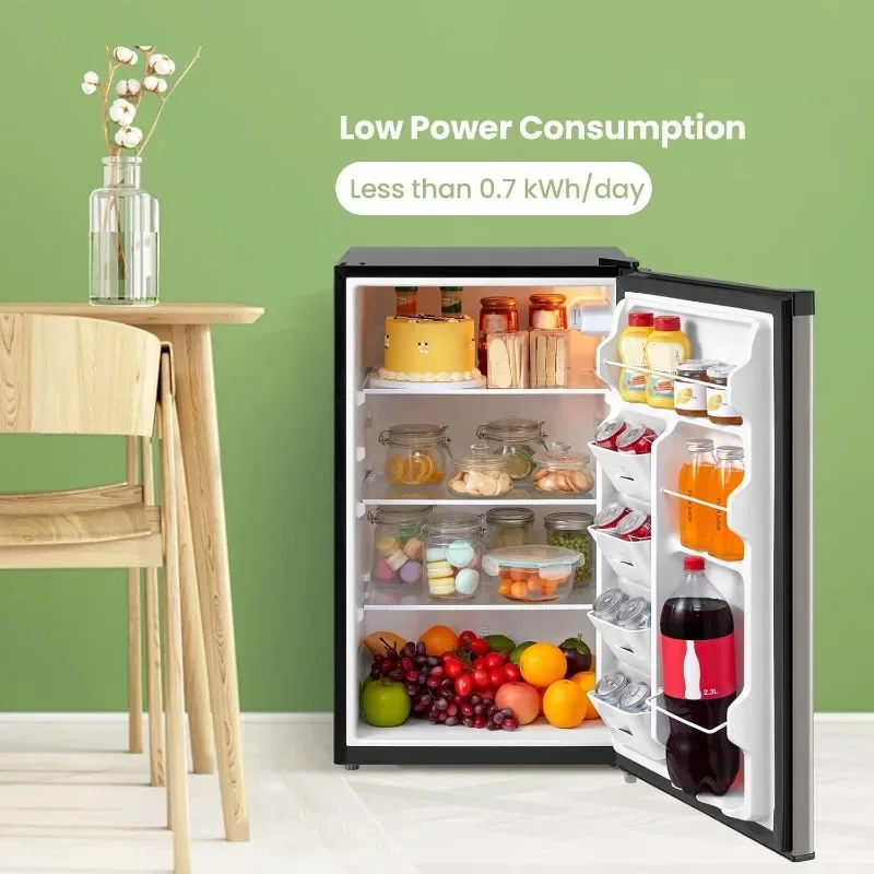 Compact Refrigerator Single Door Mini Removable Glass Shelf Energy Saving Suitable for Bedroom Office Garage Dormitory