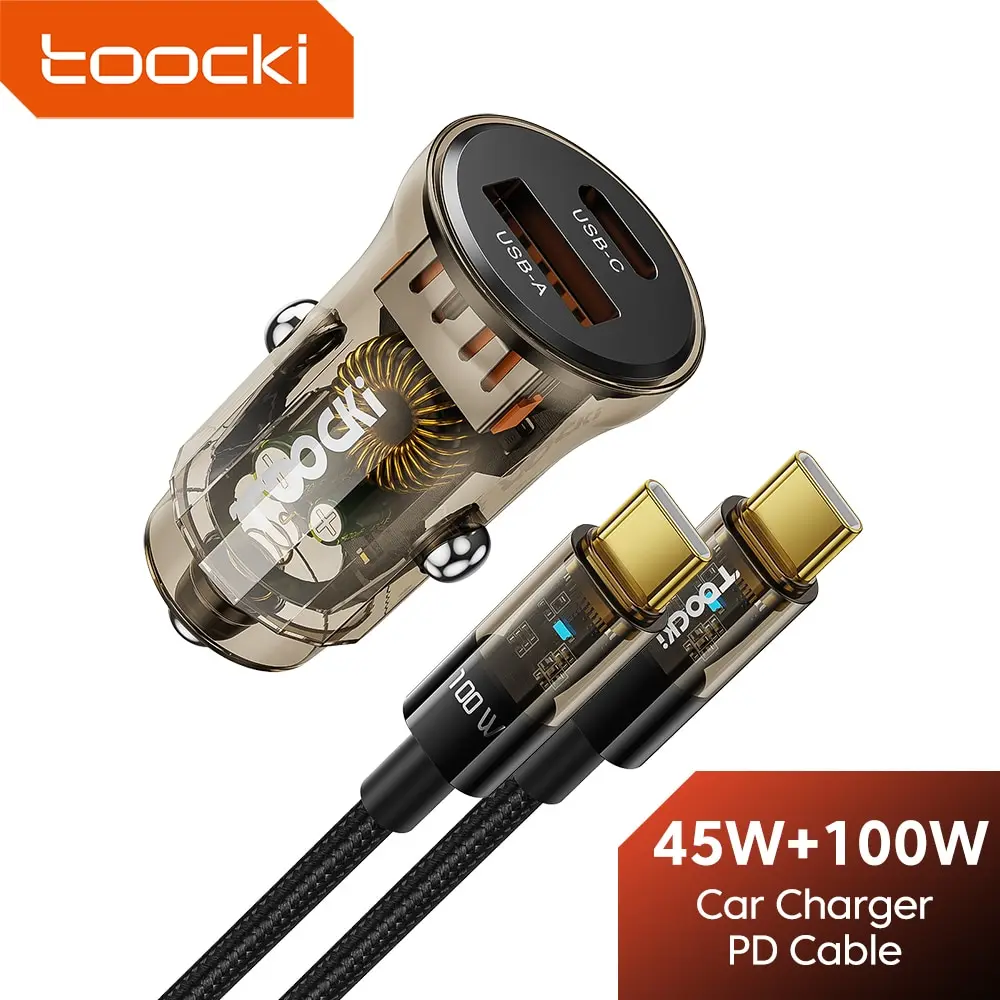 Toocki USB Type C to Type C Cable 100W Car Charger Transparent 45W for iPhone 15 Xiaomi Poco Samsung SFC Fast Charger Charging