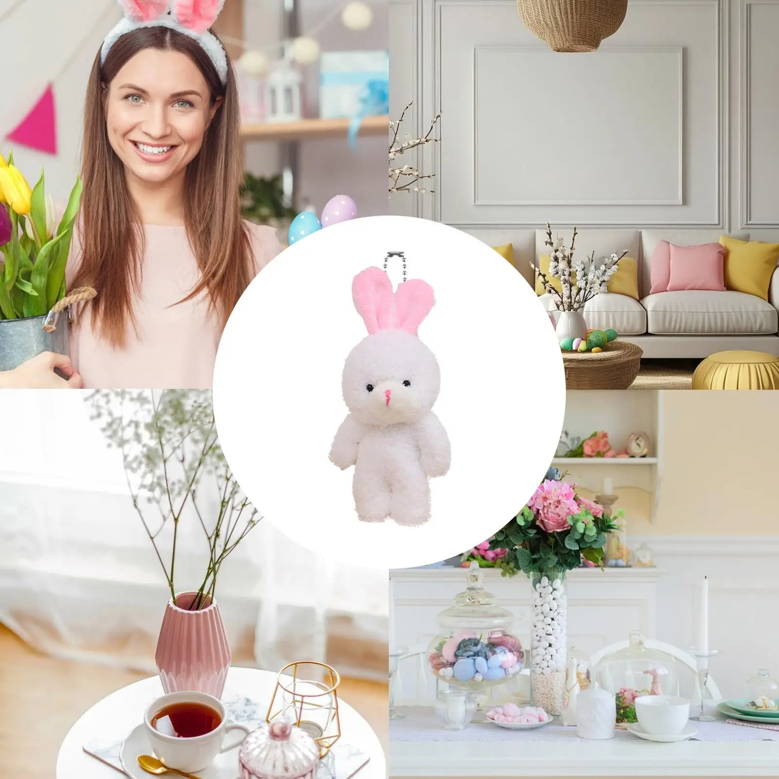 Realistischer süßer Osterkaninchen-Schlüsselanhänger, Plüsch, Pompon, Hase, Taschenanhänger für Paare, Auto, Schlüsselanhänger, Schmuck, Geschenke