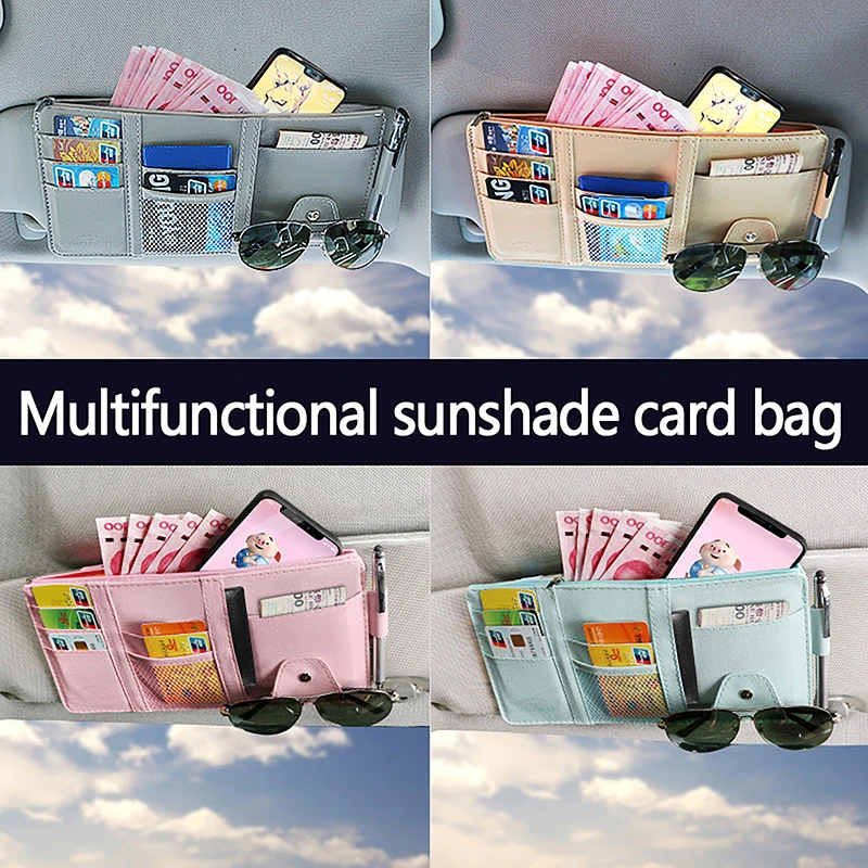 

Автомобильный солнцезащитный козырек, кожаный карманный органайзер, держатель для солнцезащитных очков, салон автомобиля с несколькими карманами, сетчатая сумка для хранения на молнии