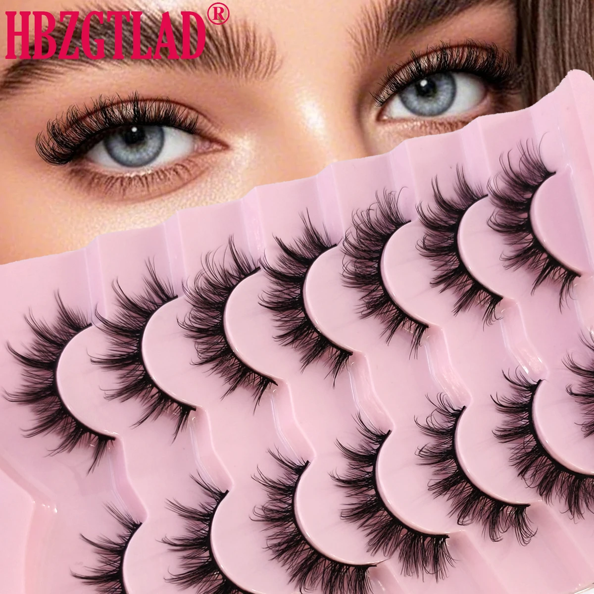 7pairs Fluffy Lashes Cat Eyelashes Fluffy Soft Short Full Strip Lashes Natural Long Clear Band Lashes Faux Mink Lashes Makeup