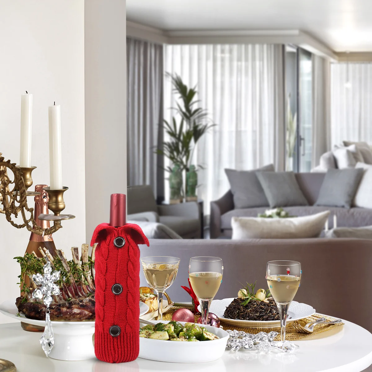 

1Pcs Wine Bottle Sleeve Red Knit Coat Design Dust-Proof Scratch-Resistant Cover Portable Flexible Storage for Coffee Shop Home