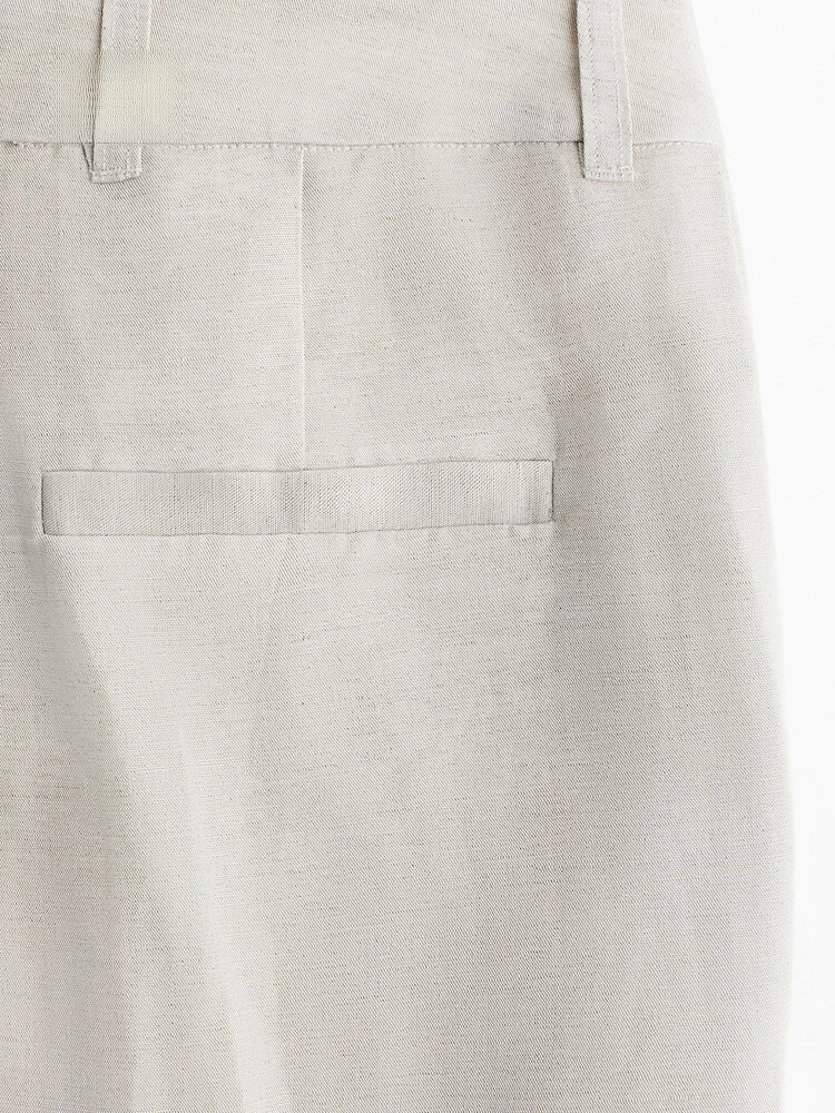 Pantaloni invernali da donna H&M in misto lino, pantaloni formali, vestibilità comoda, look professionale, alla moda e di tendenza