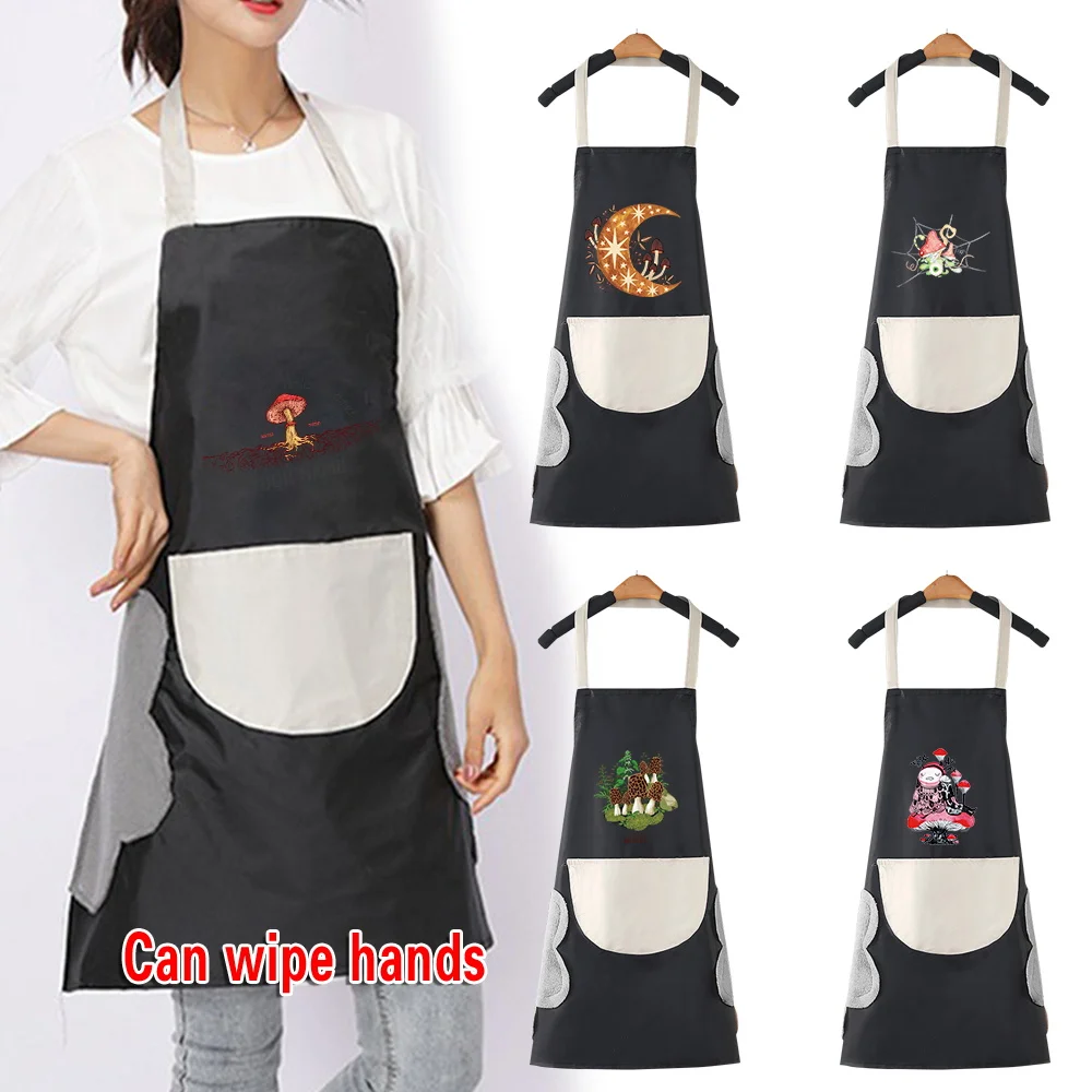 

Water Repellent Kitchen Apron Unisex with Pockets Work Cleaning Restaurant Waiter Work Apron Florist Shop Mushroom Pattern