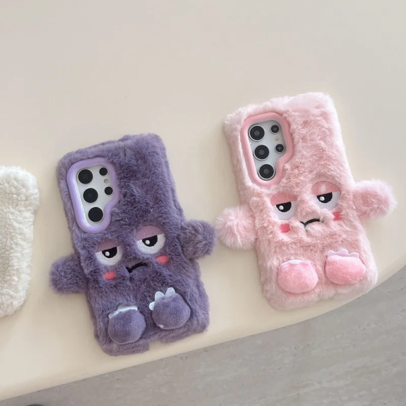 Mobile Phone Case for  Samsung Galaxy S24 Ultra Case 5G  S23 S25 Plus Plush Cute Plush Monster Girls Gift Fluffy Fur Cover Cases