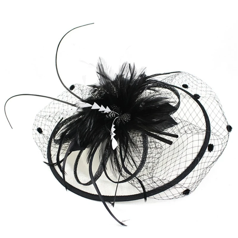 Lady Fascinator Hat Elagant Barrettes Feathered Headdress for Makeup Party Masquerades Flapper Cosplay Dropship