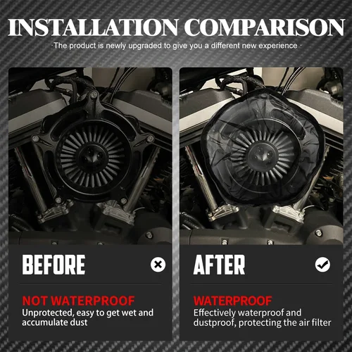 Imagen 2 del producto Filtro de aire para motocicleta calcetín de lluvia filtro de entrada de aire transpirable cubierta impermeable a prueba de polvo para Harley todos los modelos Touring Sportster
