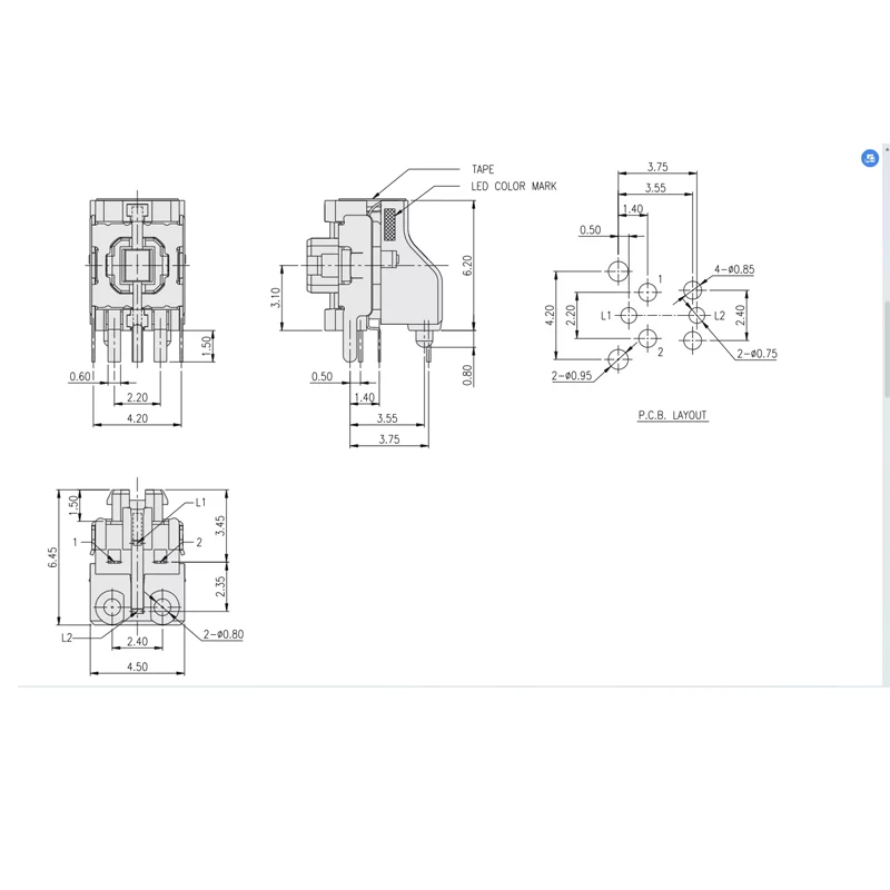 1 Stück 100% DIP ML3-AG2HYPGQR4 Touch-Schalter 4,5 * 6,2 mit orangegrünem, doppelt leuchtendem Seitenknopf – Detail 4