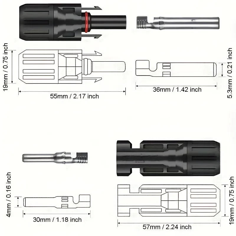 200/100/40/20/10/5 Piece Dc Solar Connector 1000V30A Panel Stecker Ip67 Waterproof Connector Kit for Pv/Mc Cable 2.5/4/6mm2