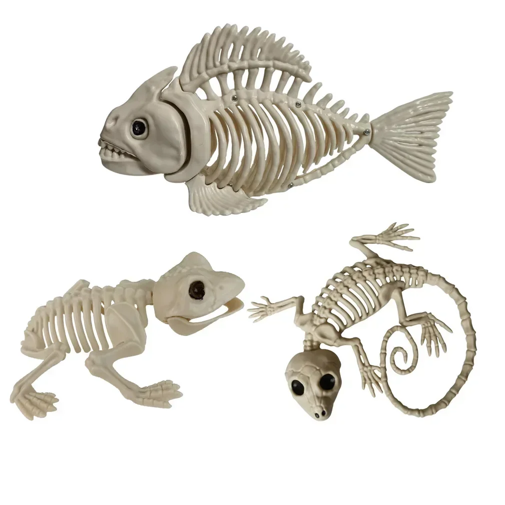 Halloween Animal Skeleton Bones Horror Piranha Fish Gecko Frog Ornaments Lizard Creepy Decoration Props Party for Kids Gift