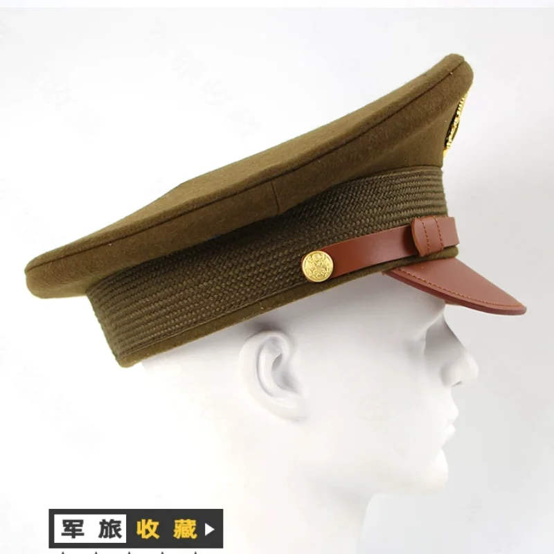 US Military Large Brimmed Hat With Emblem Gold Eagle Fur Woolen Hat Body Pure Leather Brim Metal Hat Emblem Original 1:1 Replica