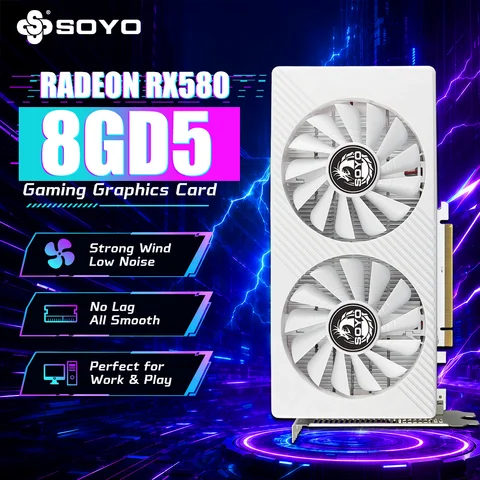 SOYO AMD Radeon RX580 8G DDR5 Graphics Card 6PIN 256bit Video Card HDMI+DP+DVI 2048sp 14NM PC Gaming Desktop Computer components PCIE3.0*16
