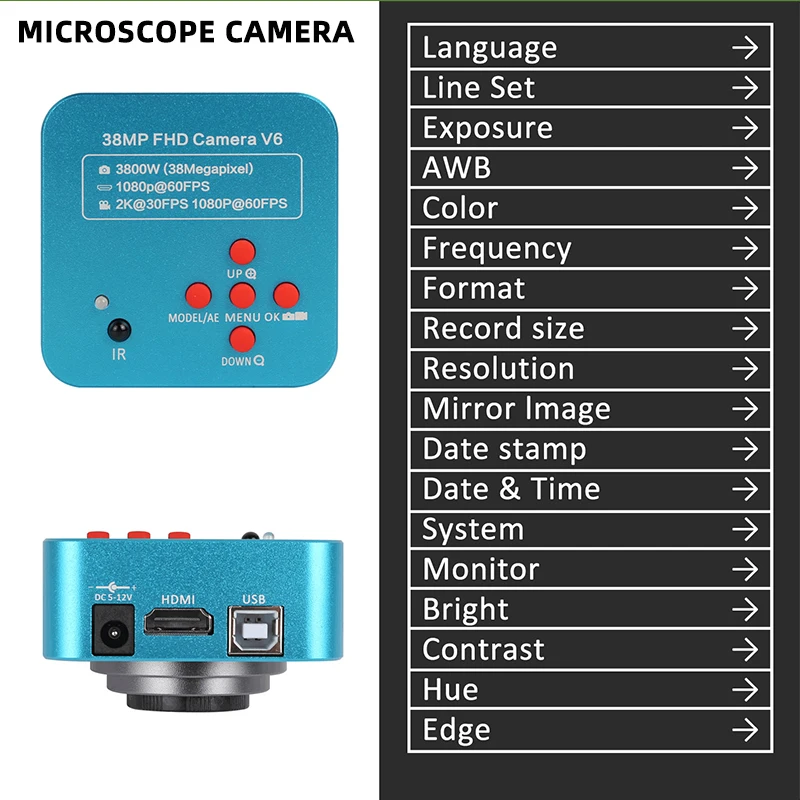 48MP 38Mp 4K 2K HDMI USB Industrial Digital Video Microscope Camera Zoom 130X C-Mount Lens LED Ring Light For Repair Soldering