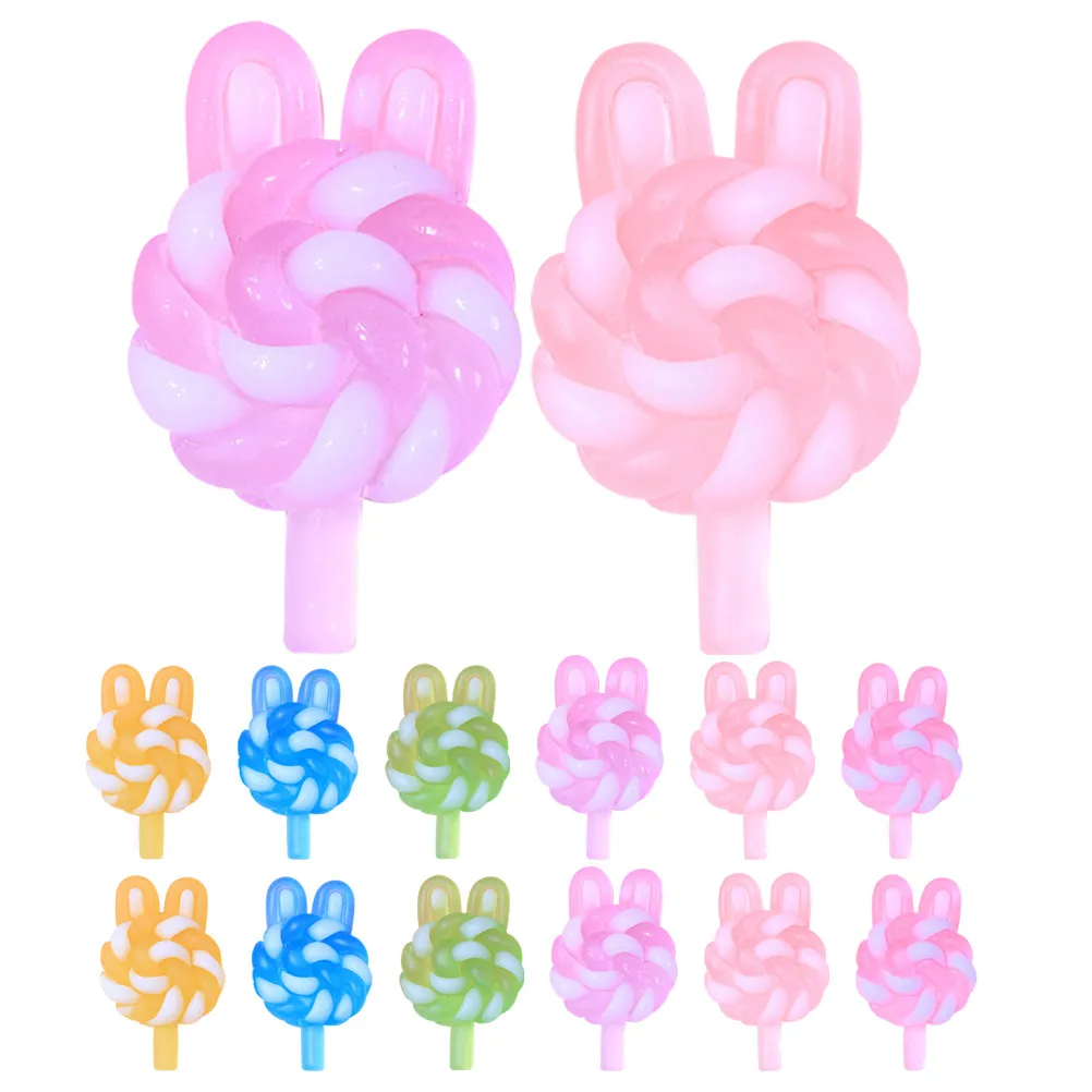 Glow-in-the-Dark Bunny Ear Lollipop Charms, 24pcs DIY Jewelry Making Accessories for Keychains, Bracelets, Necklaces