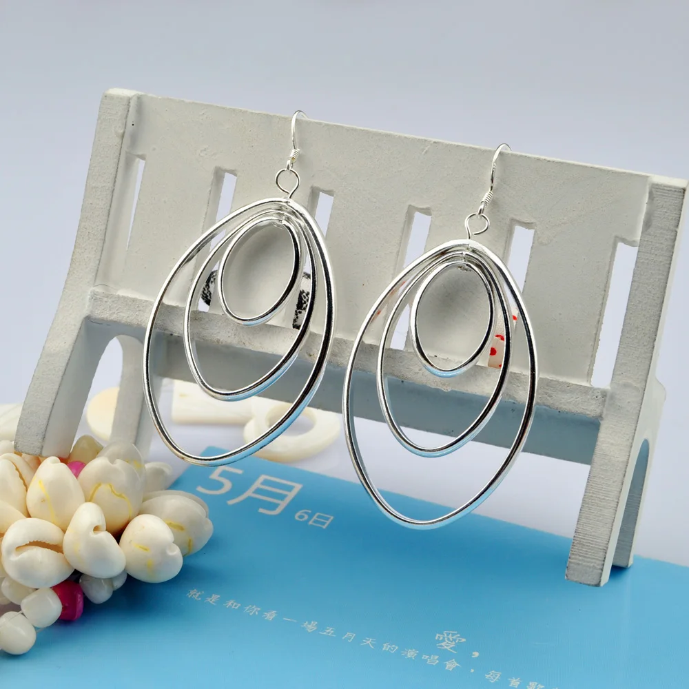 New Fashion Big Oval Hoop Earrings For Women Exaggerated Flat Smooth Egg-shaped Earring 925 Silver Party Holiday Gifts