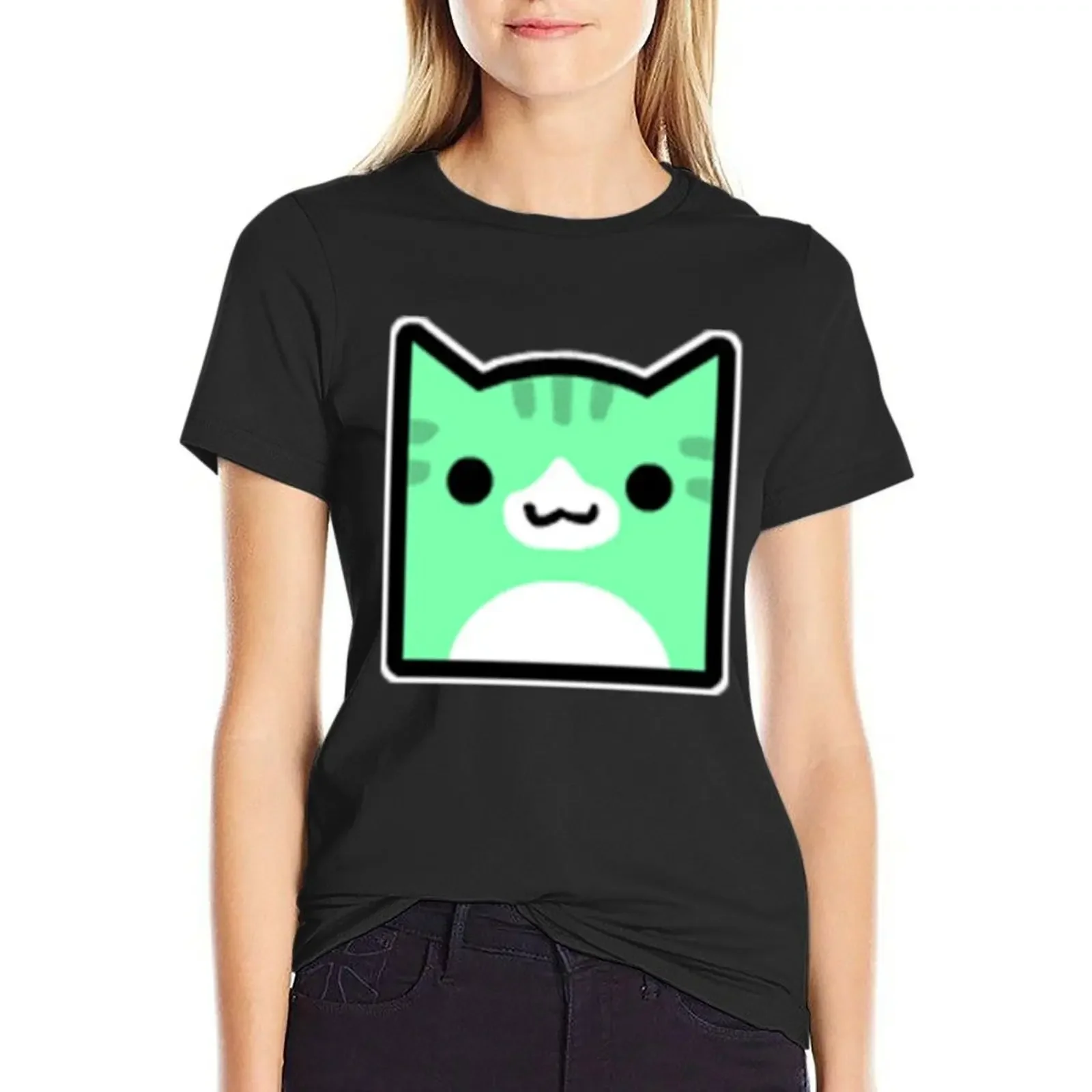 

Juniper Geometry Dash icon cat cube T-Shirt Female clothing anime clothes T-shirts for Women