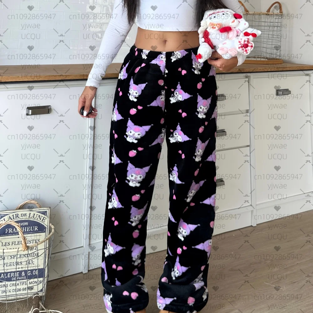 2025 Winter Frauen Halloween Kawai Kuromi Plüsch Pyjama Hosen Weiche Hosen Nette Frauen Casual Hause Anime Cartoon Pyjama Hosen