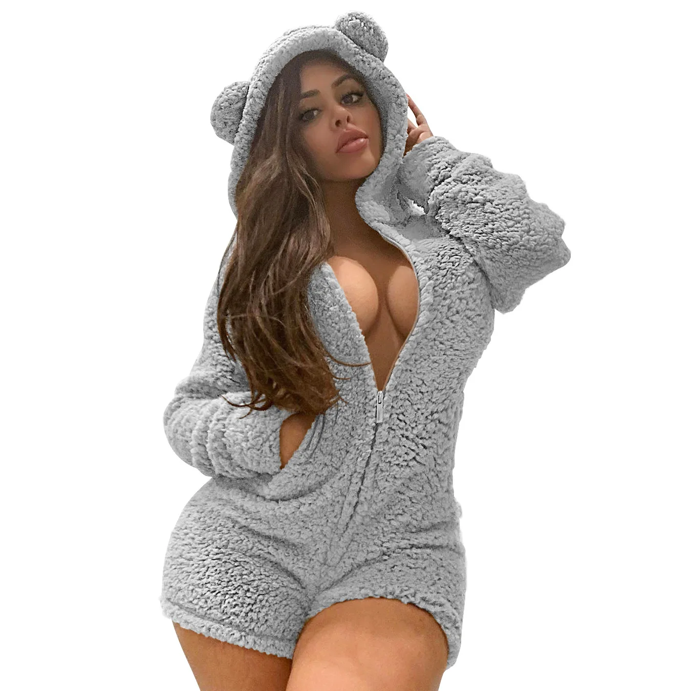 Winter Teddy Ear Cute Sleepwear Onesies Women Rompers Sexy Plush Thick Kawaii Hooded Pajamas Homewear Warm Jumpsuit Nightgown