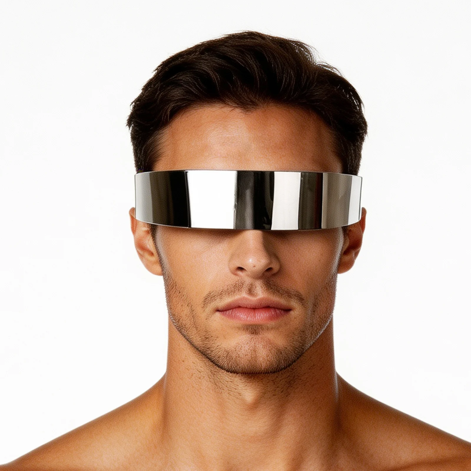 Silberne Metallische Spiegel-Sonnenbrille Futuristische Tech-Visor-Brille Y2K Punk Cosplay Rave Nachtclub Bühnenauftritt Party Eyewear – Detail 7