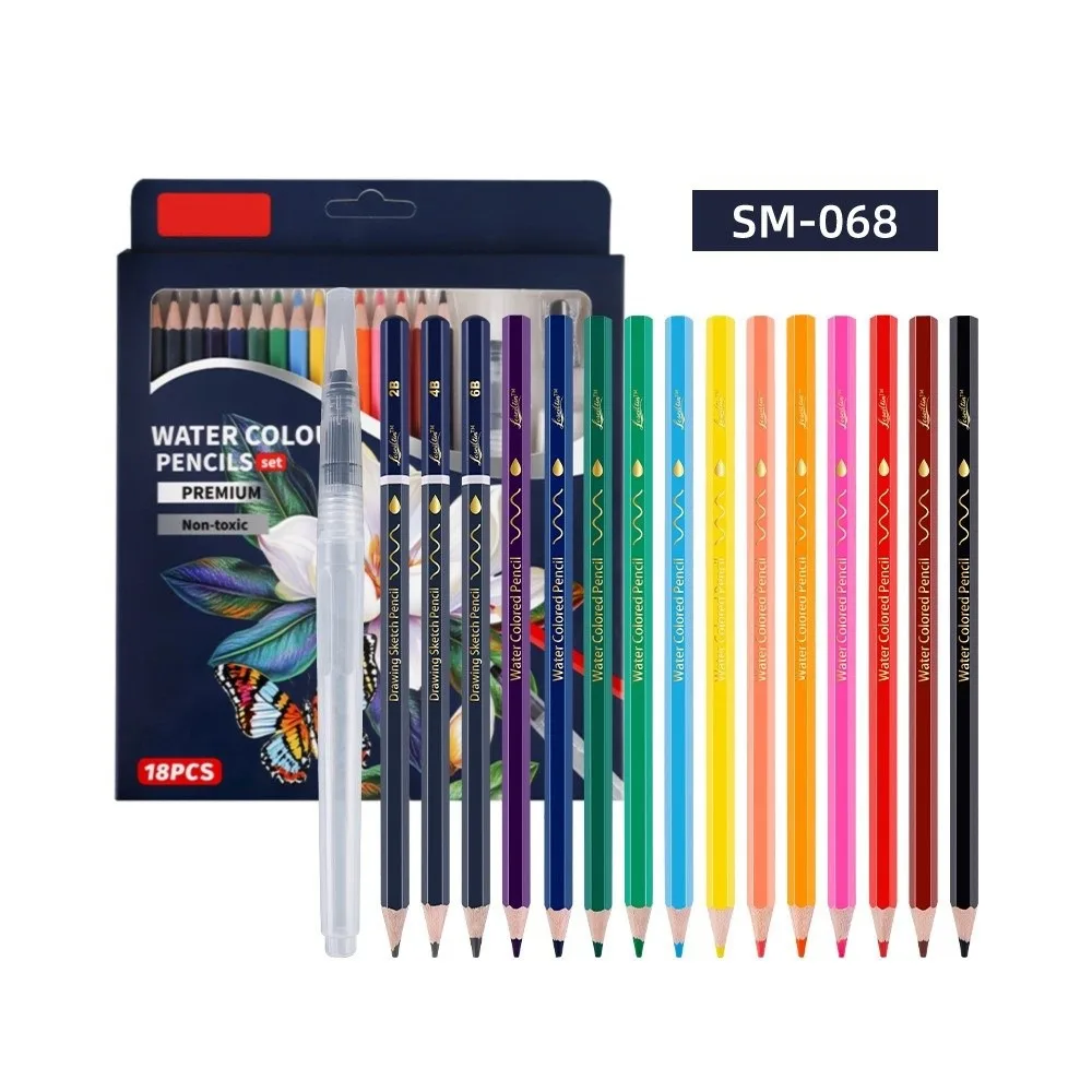 

18PCS/SET 15 Colors Water Color Pencils 3.3mm Thickened Lead Core Water-soluble Drawing Sketch Pencils Vibrant Colors