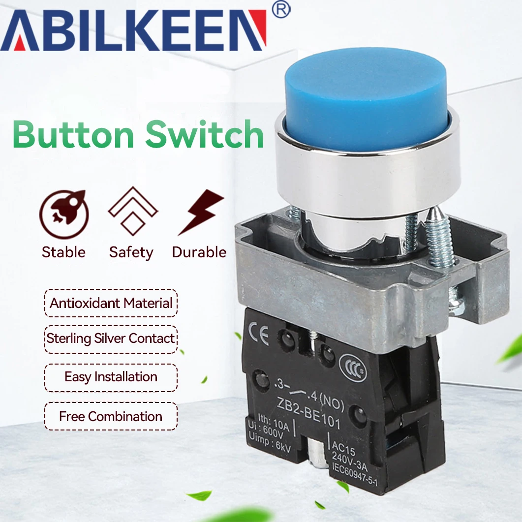 

Кнопочный выключатель XB2-BL металлический, 22 мм, с высокой головкой, самовозвратный, пять цветов, медный корпус, серебряные контакты