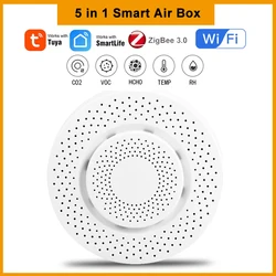 Tuya WiFi Zigbee 5 in 1 Smart Air Box Home Scene Linkage Formaldehyde Gas Carbon Dioxide Wireless Temperature Humidity Detector