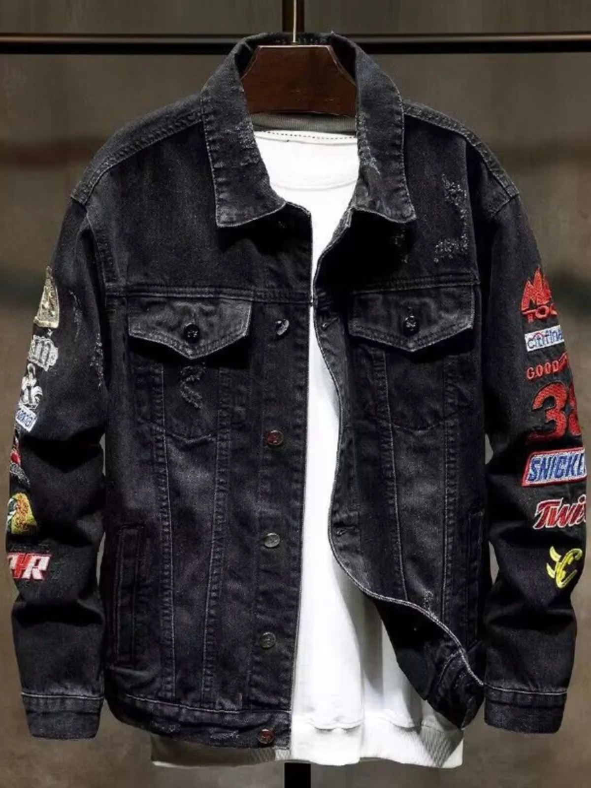 

Fall 2025 Men's Embroidered Denim Jaet Trendy Streetwear Motorcycle Jaet Slim Fit Bae Ripped Jeans Sle Youth