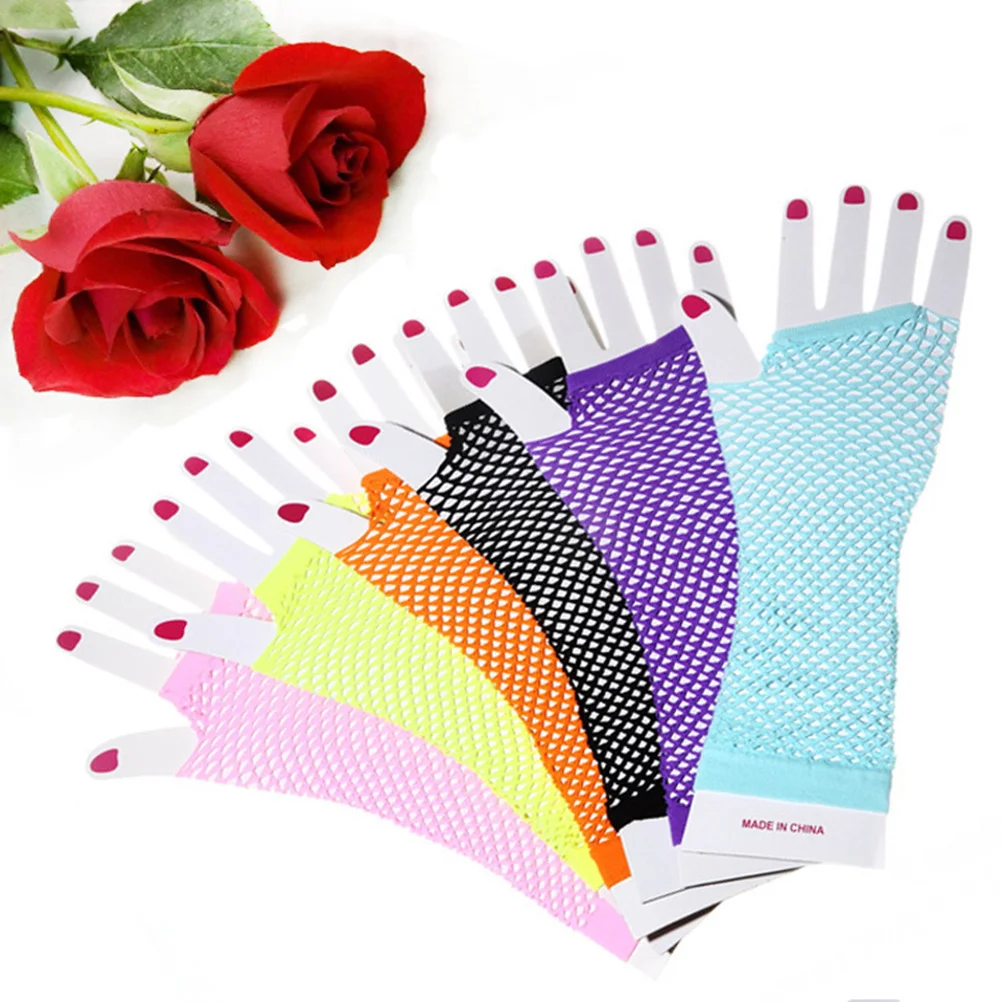 3Pair Fishnet Gloves Fingerless Retro 80's Costume Accessory for Halloween Party Performance Women Gloves Black Nylon