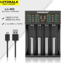 Liitokala Lii-402 18650 3.7V 3.2V LiFePO4 3.85V 26650 20700 14500 21700 25500 1.2V NiMH Lithium Rechargeable Battery Charger