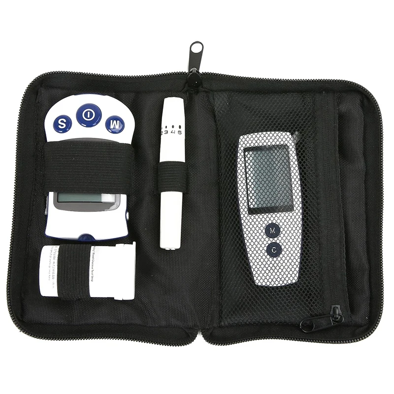 Zippered Storage Bags Instrument 16x11cm Portable Glucose Monitor Pouch Black Cloth Organizer Blood Meter