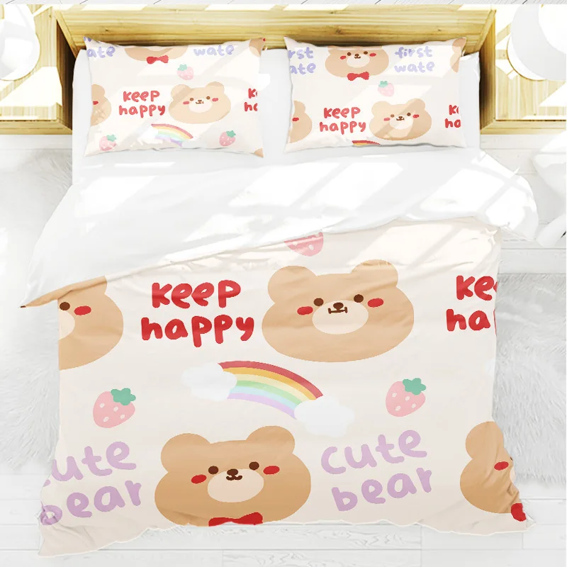 

Cartoon Animals Toddler Bedding Set For Kids Girls Boys Bedroom Decor Cute Bear Rabbit Cat 3D Print Duvet Cover Set Pillowcases