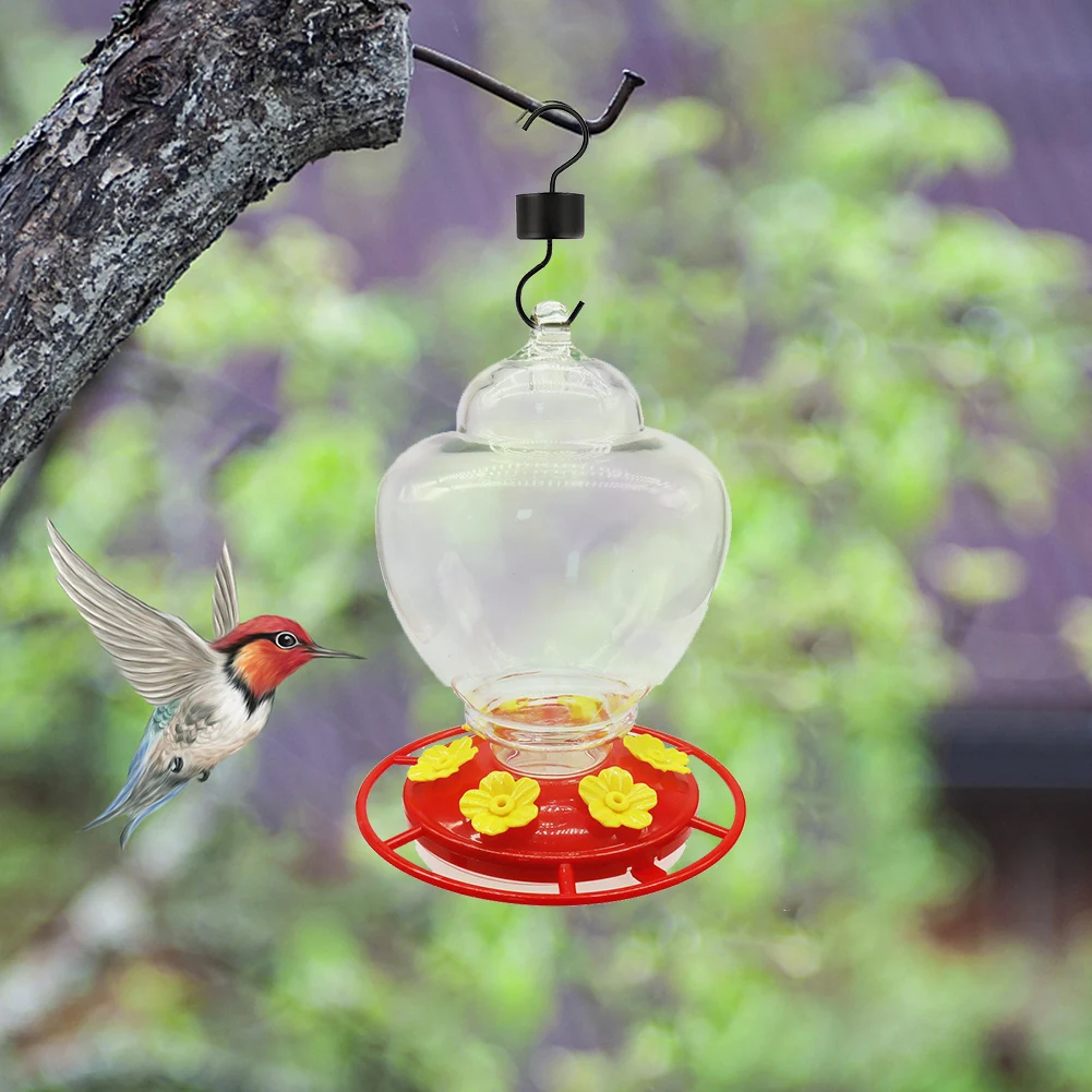 Garden Yard Decoration Practical Bird Feeder Cage Feeder Bottle Hanging Hook Flower Hummingbird Feeder Drinker