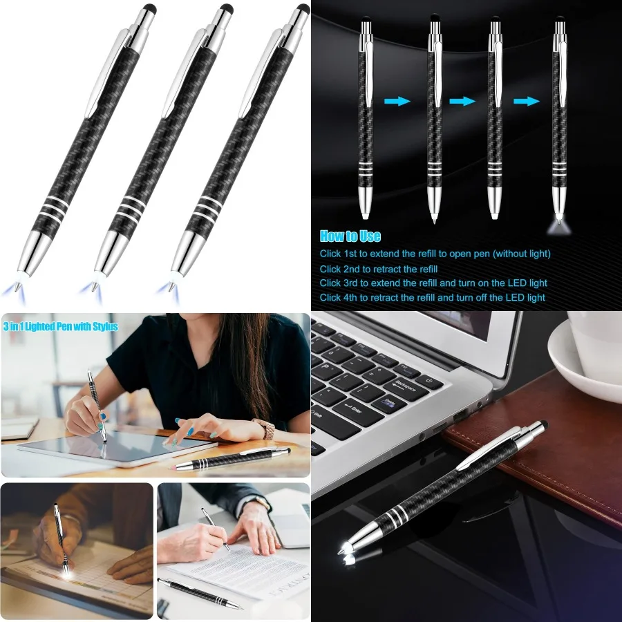 

Ручка с подсветкой Glovion и стилусом Светодиодный фонарик 3-в-1 Светящаяся ручка Шариковая ручка с подсветкой для письма в темноте - P