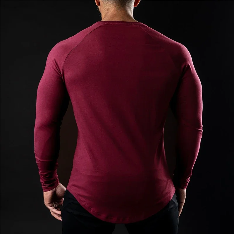 Men Casual Skinny T-shirt Cotton Long Sleeve t shirt Gym Fitness Bodybuilding Workout Soild Tee Tops Male Fashion Brand Clothing